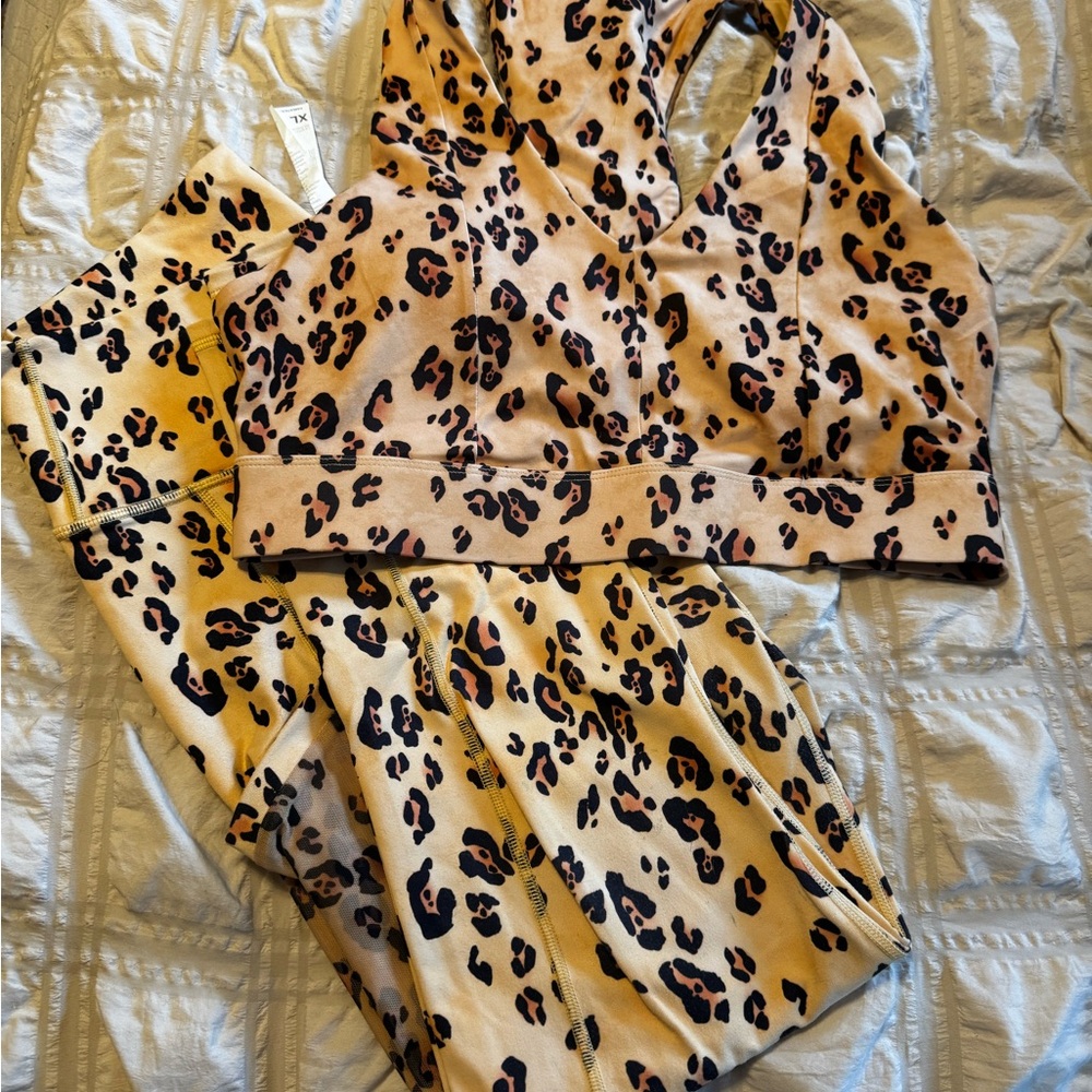 Fabletics Leopard Print Sports Bra and Leggings Set